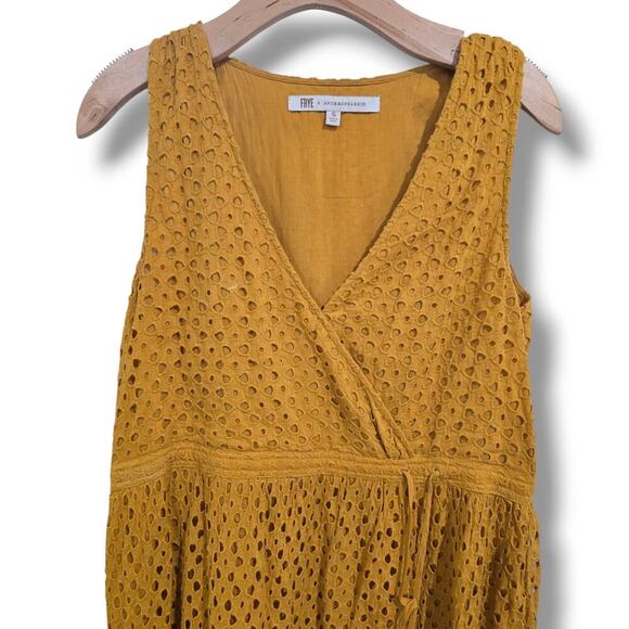 Frye x Anthropology women's mustard yellow eyelet sleeveless midi dress small - Picture 2 of 9